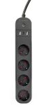 Gembird TSL-PS-S4U-01 Prise multiple Wi-Fi intelligente 4 prises avec 3 ports USB (Type A/C), 1,5m, Noir