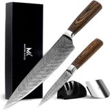 Master Knives Koksmes 20 cm + Groentemes – Met Slijper en Vingerbeschermer – Vlijmscherp Messenset - Keukenmessen
