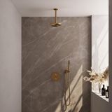 Brauer Gold Edition Thermostatische Regendoucheset Inbouw - Hoofddouche 20 cm - 3 Weg - Handdouche Rond - Doucheslang - Wandaansluitbocht - Geborsteld Goud
