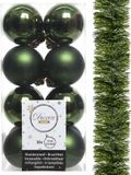 Decoris Boules de Noël 4 cm et Guirlande 17 pièces - Vert foncé - Plastique