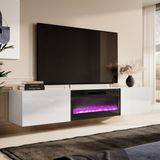 Home Style Zwevend Tv-meubel Slide 200 cm breed hoogglans wit met zwart sfeerhaard