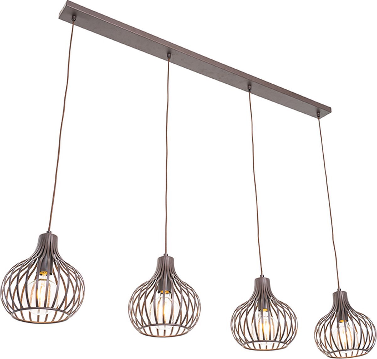 QAZQA frances - Moderne Hanglamp eettafel voor boven de eettafel | in eetkamer - 4 lichts - L 1340 mm - Bruin - Woonkamer | Slaapkamer | Keuken