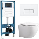 QeramiQ Dely Swirl Compact Toiletset - inbouwreservoir QeramiQ flush - slim zitting - metalen bedieningsplaat mat wit - rechthoekige knoppen - glans wit