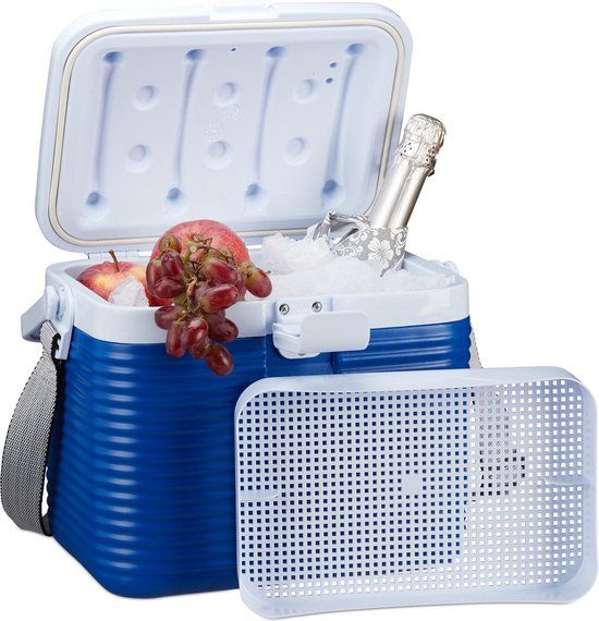 Relaxdays Koelbox - 8L - Blauw/Wit - Camping Koeltas - Mini Koelkast