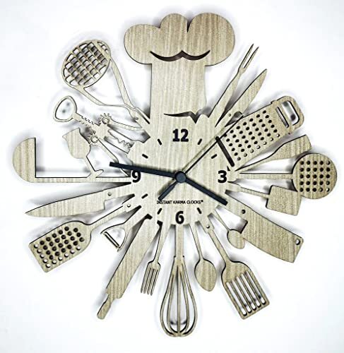 Instant Karma Clocks Keuken ? Wandklok van hout voor kok, restaurant, cadeau-idee