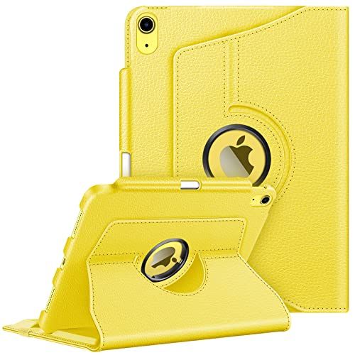 Fintie Hoes voor iPad 10e generatie 2022 (10,9 inch) met pennenhouder - beschermhoes cover met 360 graden draaibare standaard en automatische slaap-waakfunctie, geel