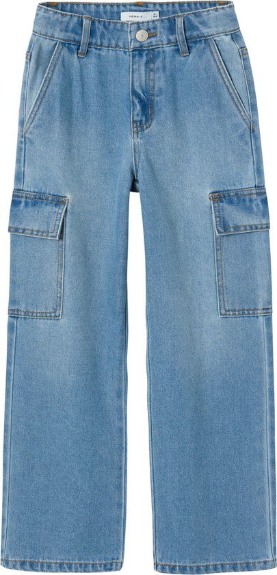 Name It Kids NKFROSE Wide Leg Cargo Jeans - Light Blue Denim - Girls Size 170