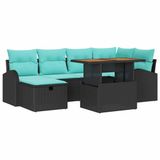 vidaXL Tuinbank Set 7-delig Zwart Polyrattan