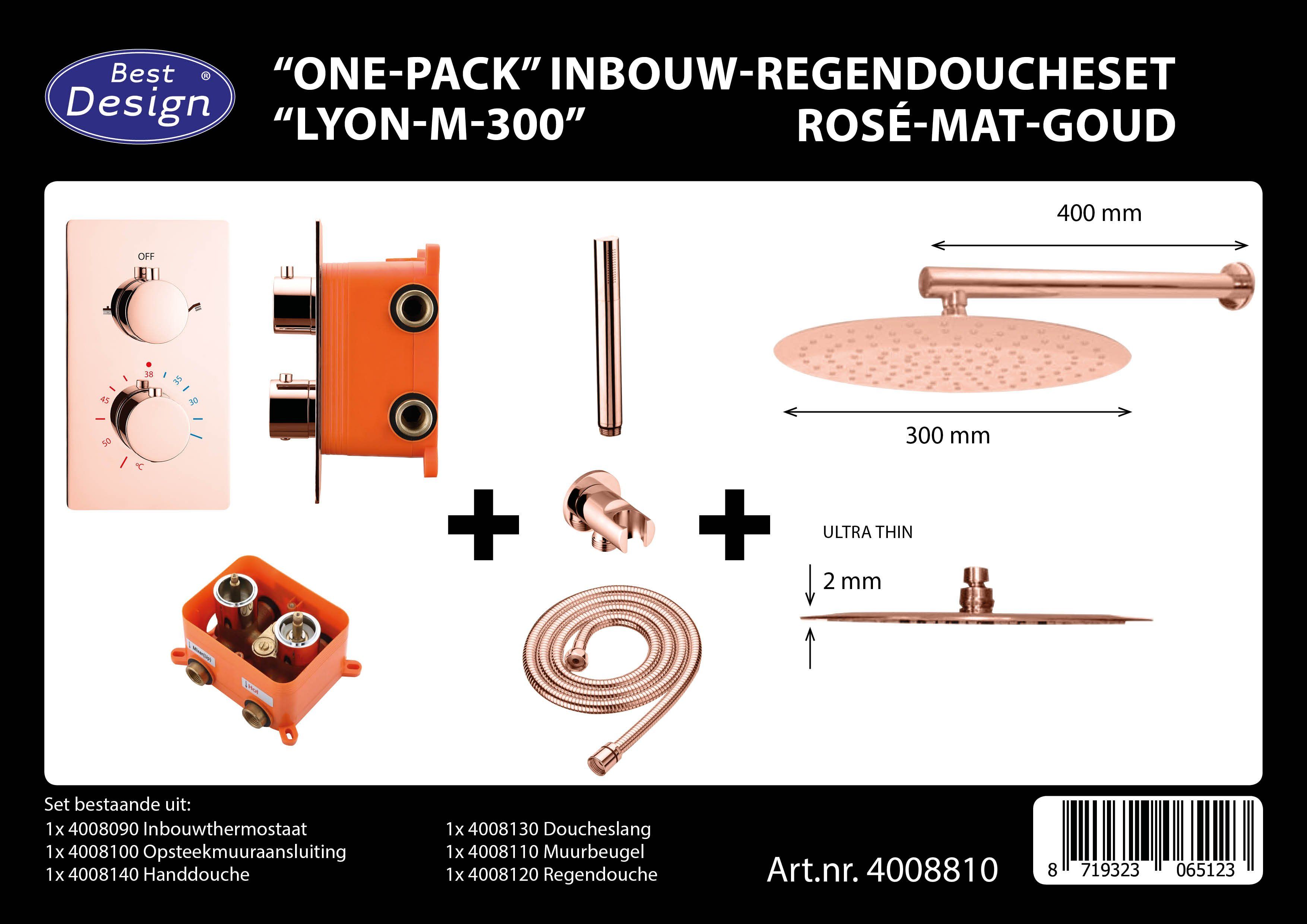Best Design Lyon-M-300 Regendouche - Rose Mat Goud - Inbouw