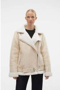 VERO MODA VERO MODA imitatieleren lammy coat winterjas VMCAMMA ecru