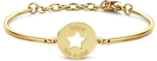 CO88 Collection Inspirational 8CB 90338 Stalen Armband met Hanger - Ster en Shine Like a Star 17 mm - One-size - Goudkleurig