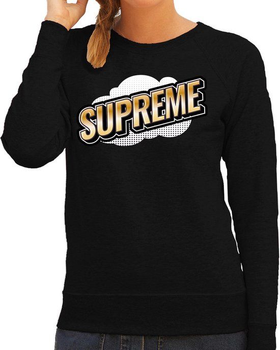 Bellatio Decorations Foute Supreme sweater in 3D effect zwart voor dames - foute fun tekst trui / outfit - popart XS