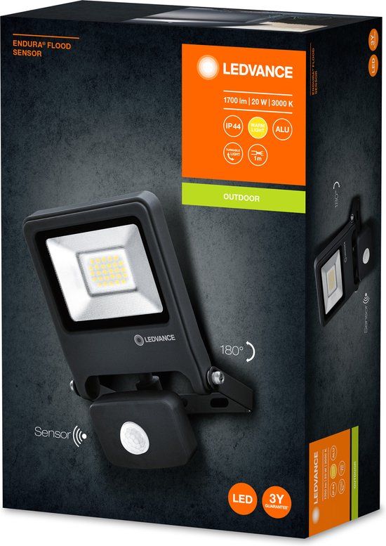 LEDVANCE ENDURA FLOOD Sensor | Warm wit | IP44 | Aluminium | Zwart