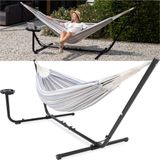 Vita5 Hangmat met Standaard – 2 Persoons – Katoen – Blauw/Wit – 200 kg Draaggewicht