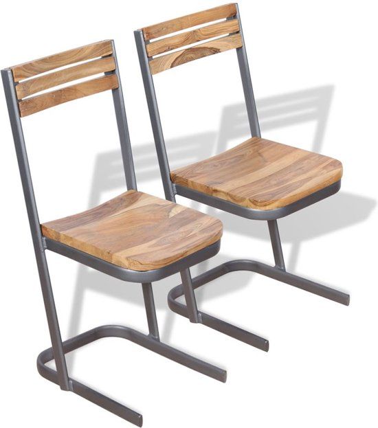 vidaXL Eetkamerstoelen 2 st massief teakhout