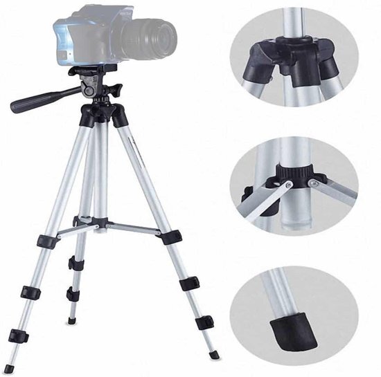 - Live-uitzending statief 4-delige vouwbenen Aluminium statiefbevestiging met U-vormige Driedimensionale statiefkop voor DSLR en digitale camera, instelbare hoogte: 35-106 cm