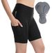 Merkloos Fietsbroek Dames Gevoerd - Korte Hoge Taille - Elastische Fietsbroek met Zak - Antislip Beenbanden - Gepolsterd Schuimkussen - Duurzame Naden - Fietslegging