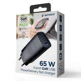 Gembird 3-Poorts 67W GaN USB PD Snellader - Zwart