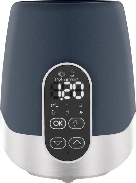 Babymoov NutriSmart Flessenwarmer - Grijs/Donkerblauw - BPA-vrij - Geschikt voor alle flessen, potjes en zakjes moedermelk - Met timer en warmhoudstand