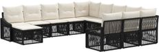 vidaXL Banc de jardin - Ensemble - 12 places assises - Noir - Polyrattan