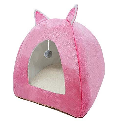 Aismart Pet Tent Cave Bed voor katten/kleine honden Cat Bed House, Microfiber Indoor Outdoor Pet Beds (S,pink ball)