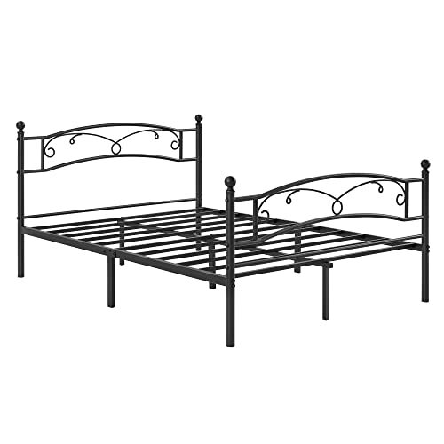 Vasagle tweepersoons ledikant, bedframe, metalen bedstede, past op 140 x 190 cm matras, logeerbed, eenvoudige montage, zwart RMB073B01