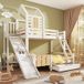 Pangivo Lit Superposé Cabane Enfant Avec Toboggan Et Tiroir Bois Blanc Et Naturel 90x200 Et 140x200 Cm