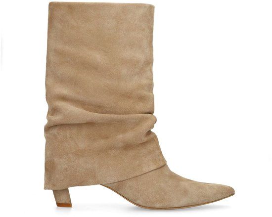 Manfield Dames Beige Suède Enkellaarsjes met Flap - Maat 37