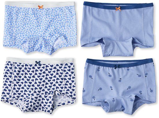 Little Label - Meisjes shorts 4 pack - Blauw combi - 110-116 / 6Y - Extra zachte bio-katoen