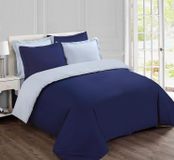TRANKIELO® - Housse de couette double face 260 x 240 cm – 100% coton – bleu marine/gris – incluant 2 taies d'oreiller