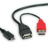 ROLINE Câble Y USB2.0, 2x Type A M/F - 1x MicroB M, 1m, Noir