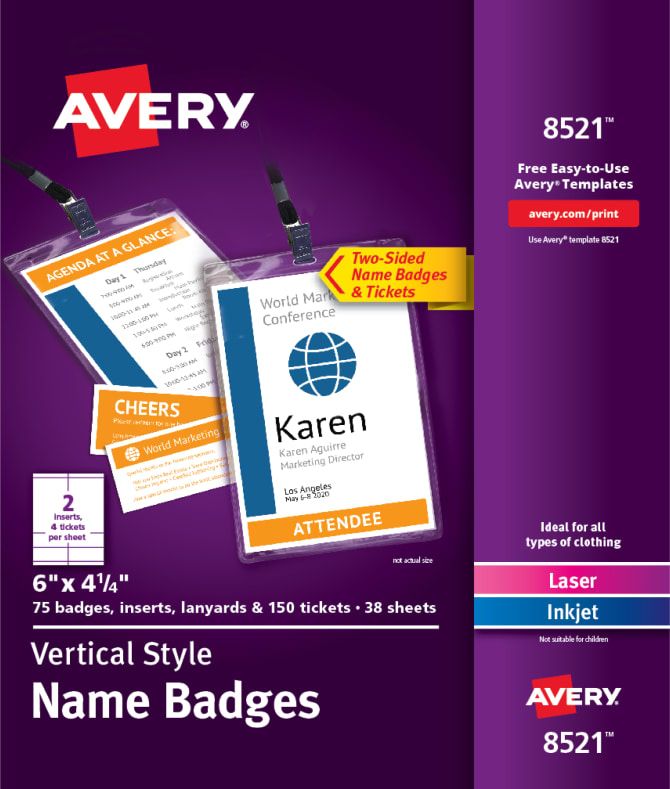 Avery 8521 - Badge - Portrait - White - 75 pieces