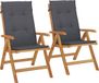 vidaXL Fauteuils de jardin réglables avec coussins, set de 2, teck massif, anthracite