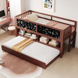 Fortuna Lai Gmbh Fortuna Lai Kinderbett Hausbett 90x200, ausziehbares Kinderbett, mit Graffiti-Tafel, mit offenem Stauraum, mit Kletterleiter, Massivholz-Kinderetagenbett, ohne Matratze, braun
