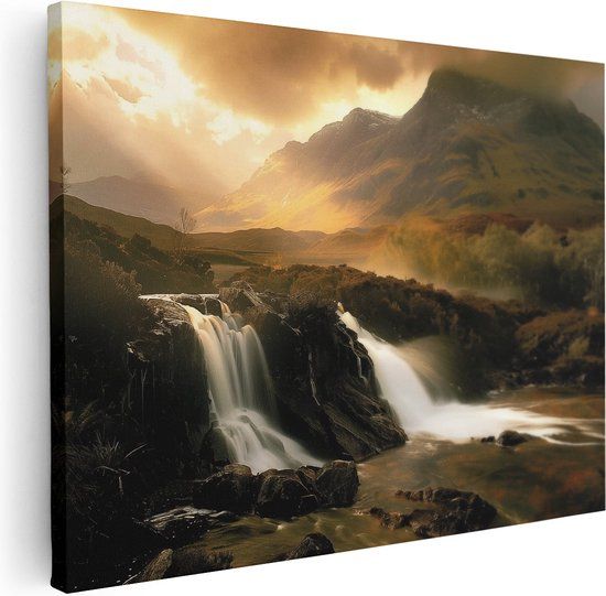 Artaza Canvas Schilderij Waterval in Schotland - 80x60 cm - Canvas Print