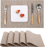 Merkloos Myir JUN Placemats Set van 6, Vinyl Placemats Geweven Wasbaar Hittebestendige Antislip Geschikt voor Keuken Familie Restaurant Koffiebar (Licht Geel)