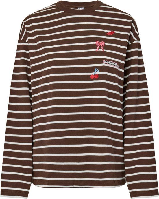 Pieces T-shirt Pcsadie Ls Emb Tee Jrs 17167095 Chicory Coffee/patches Dames Maat - XL