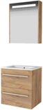 Basic-Line Premium 46 Badkamermeubelset - 60 x 46 cm - Met Grepen - 2 Lades - Keramische Wastafel - 1 Kraangat - Spiegelkast met LED Verlichting - Whisky Oak