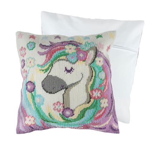 Trimits Half Cross Stitch Cushion Kit, Unicorn, 40 x 40 cm