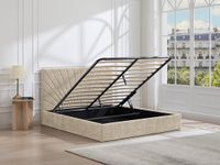 Vente-unique Bed met opbergruimte stof beige 160 x 200 cm