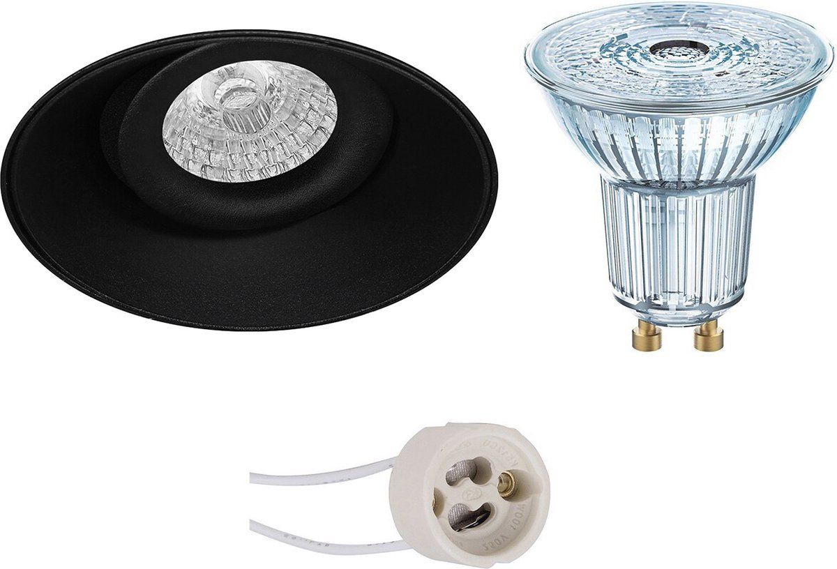 Qualu LED Spot Set - OSRAM PAR16 940 36D - GU10 - Dimbaar - Mat Zwart - 3.7W - 4000K - Trimless - Kantelbaar - Ø150mm