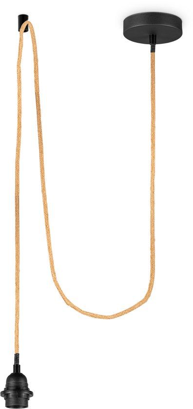 Home Sweet Home Fabric Hanglamp - 10/10/230 cm - Zwart/Linnen - E27