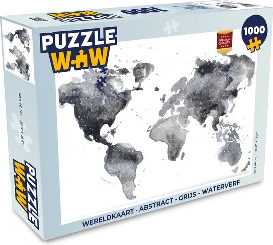 MuchoWow Puzzel Wereldkaart - Abstract - Grijs - Waterverf - Legpuzzel - Puzzel 1000 stukjes volwassenen - Sinterklaas cadeautjes - Sinterklaas voor grote kinderen