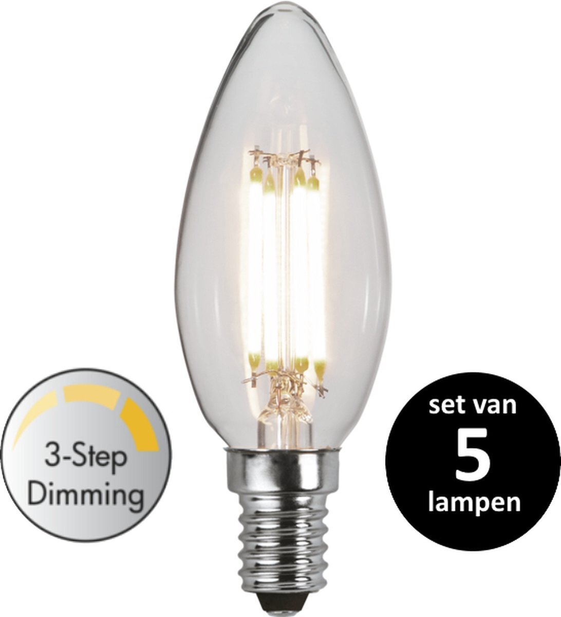 Star Trading 3 standen kaars led lamp - 4W -Warm Wit (3000K) -Dimbaar met schakelaar -3 step dimming - set van 5