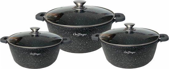 CHEFFINGER CF-DCS01 - 6-delige set met Mable gecoate soeppannen - Zwart
