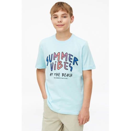 s.Oliver T-shirt lichtblauw Jongens Katoen Ronde hals Tekst - maat 134/140
