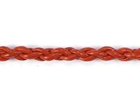 Koord van natuurlijk leer, gevlochten, 4 draden, rood, 4 mm. 2 m.