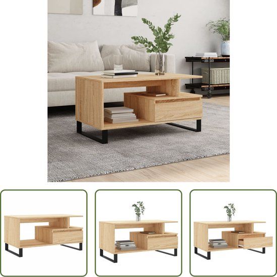 vidaXL Salontafel 90x49x45 cm bewerkt hout sonoma eikenkleurig