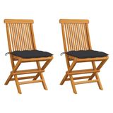 VidaXL Klapstoelen met antracietkleurige kussens, 4 stuks, massief teakhout