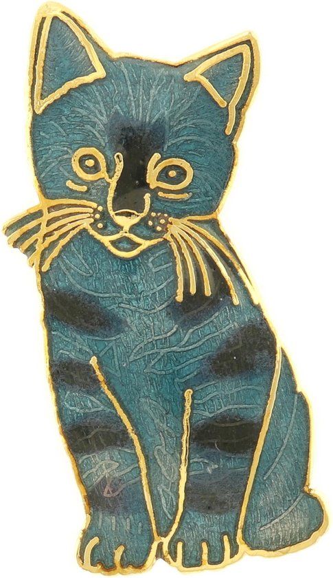 Behave® Broche poes kat kitten blauw emaille